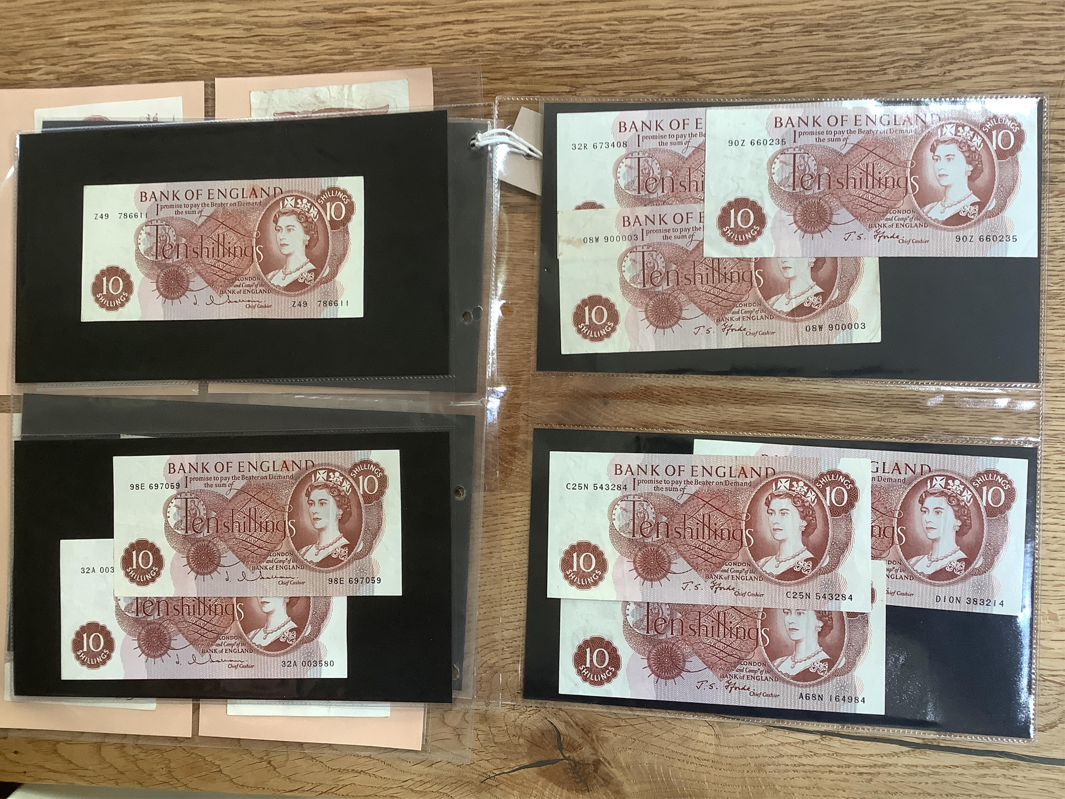 A collection of 25 assorted GV to ERII ten shillings banknotes